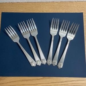6 Lady Esther Silverplate Flatware Queen Esther by Lunt Dessert Salad Forks 1935